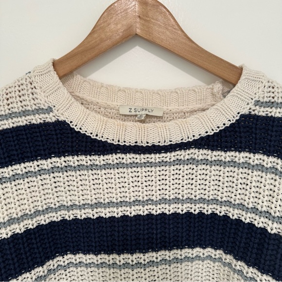 Z Supply Navy and Cream Striped  c cropped Crew Neck Sweater - Picture 6 of 9